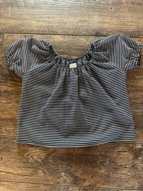 Madewell Navy & White Striped Puff‎ Sleeve Top